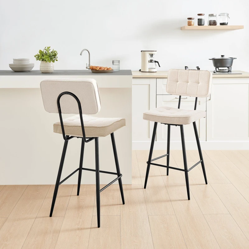 Image of FurnitureboxUK FurnitureboxUK Braxton 2x Cream Boucle Fabric Black Leg Bar Chair Cream One Size Unisex 5056657188580