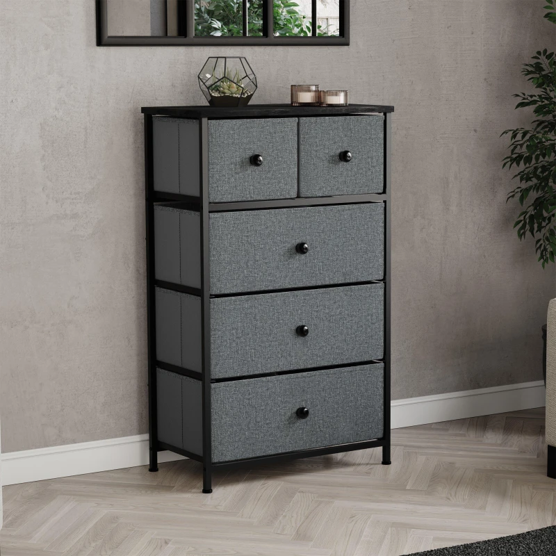 Image of Lassic Chorley 5 Drawer Fabric Storage Chest UKFR Grey & Black unisex 5 Drawer