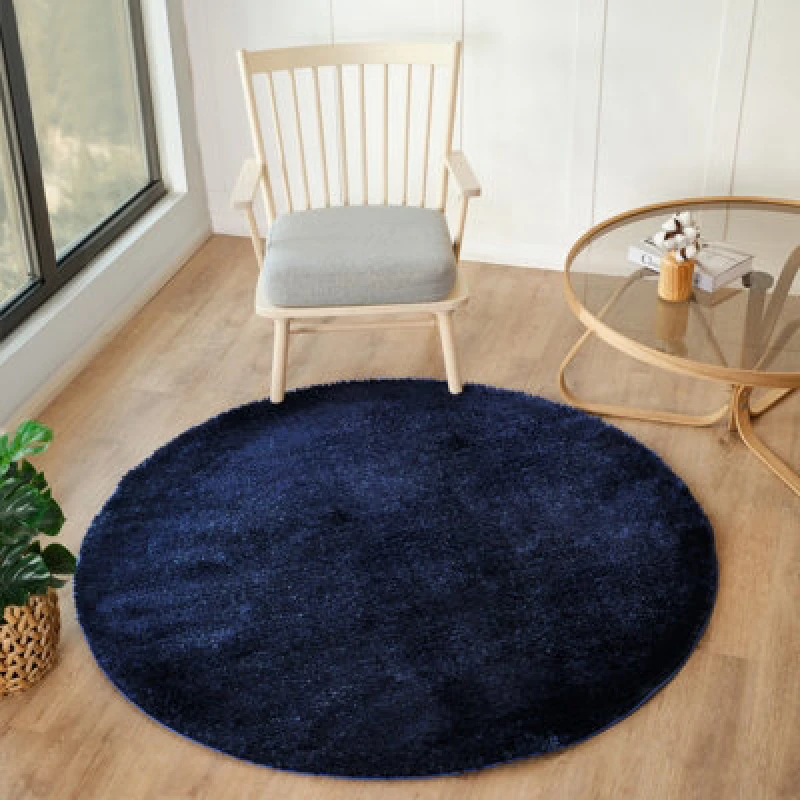 Image of Livabliss Round Shaggy Solid Color Plush Pile Cobalt Claire Area Rug 160 X 160 Cm - Easy Care, Non Shedding, Ideal For Living Room & Bedroom