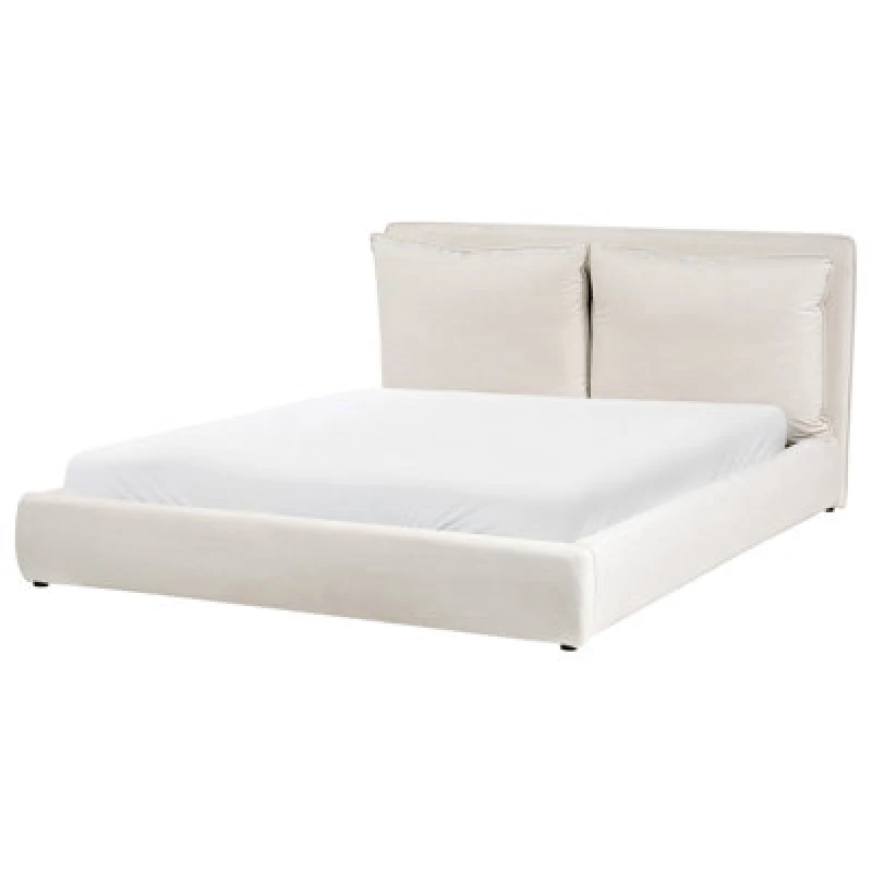 Image of Beliani Bed Fabric Bajonna 160 X 200 Cm (Eu King Size) Light Beige