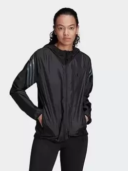 Image of adidas Run Icons 3-stripes Hooded Running Windbreaker, Red Size M Women