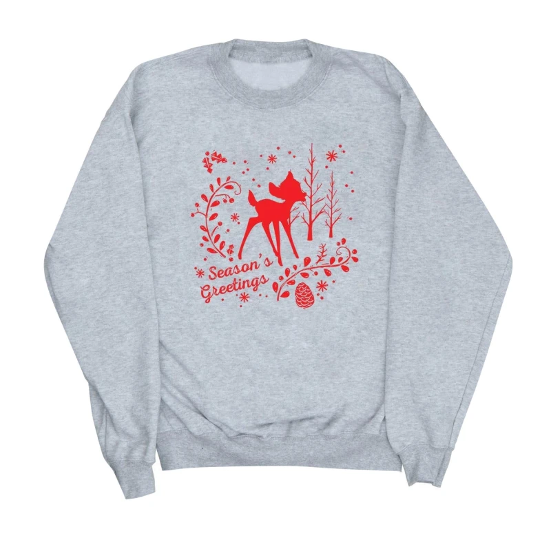 Image of Disney Men Bambi Christmas Greetings Sweatshirt in Grey Size: Small Grey S Male 5057736000120