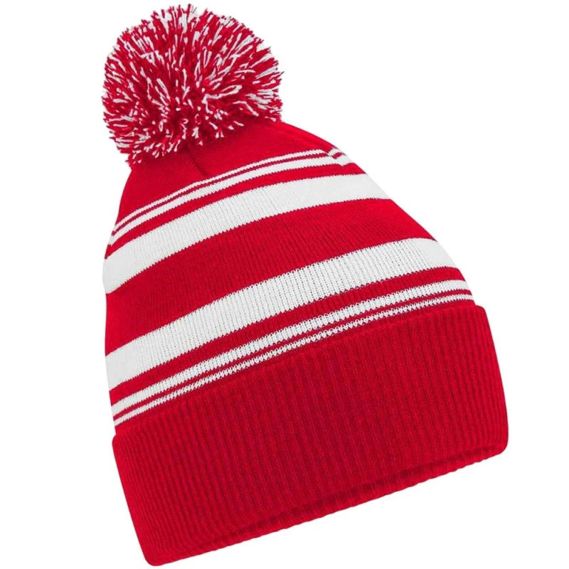 Image of Beechfield Beechfield Men Fan Striped Beanie in Red Red One Size Male 5063425908516