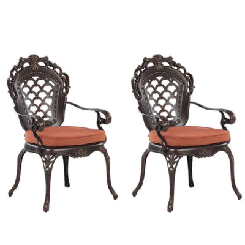 Image of Beliani Set Of 2 Garden Chairs With Cushions Lizzano Metal Dark Brown