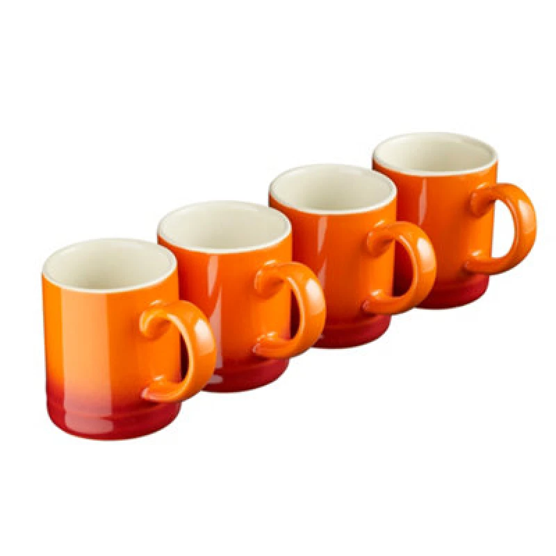 Image of Cooks Professional Set Of 4 Espresso Coffee Cups - Dishwasher & Microwave Safe Mini Stoneware Mugs 100ml Capacity - Orange