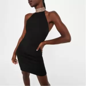 Image of I Saw It First Glitter Halterneck Bodycon Mini Dress - Black