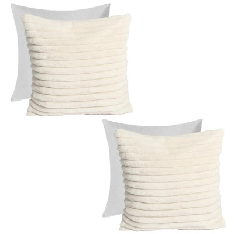 Image of OHS OHS 2 x Faux Fur Thick Rib Filled Cushion Covers in Natural Size: 45cm x 45cm Natural 45cm x 45cm Unisex 5027434212354