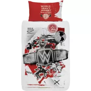 Image of WHW Champion Reversible Duvet Cover Set (Single) (White/Red/Black) - WWE