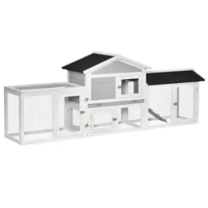 Image of Pawhut 2 Tier Wooden Rabbit Hut W/ Tray, Ramps, Run Area & Asphalt Roof For Outdoors - Grey