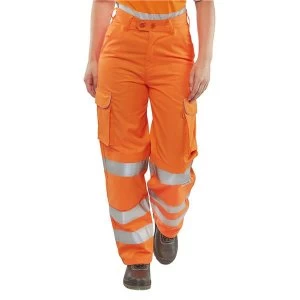 Image of BSeen Rail Spec Trousers Ladies Teflon Hi Vis Reflective Orange 28 Ref