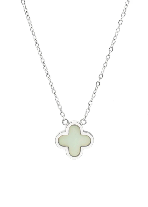 Image of Say It With Silver Jade Crystal Clover Necklace Size: 18" Silver Unisex 18"