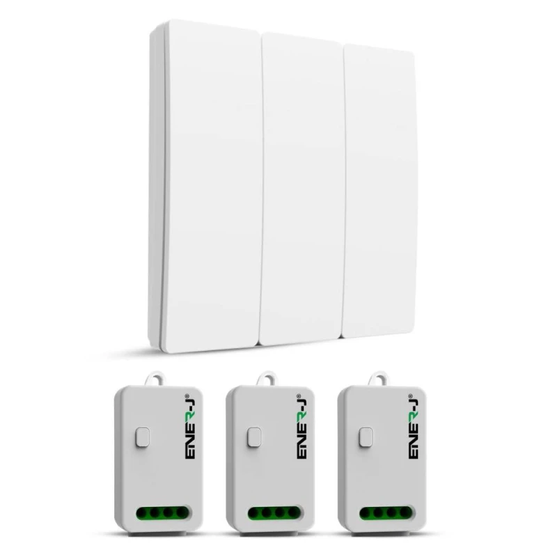 Image of ENER-J 3 Gang Wireless Kinetic Switch (white body) + 3 x 500W RF receiver in White White Unisex