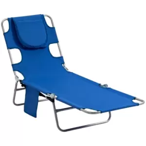 Image of Outsunny Beach Chaise Lounge with Face Cavity & Arm Slots, Portable Sun Lounger, Reclining Lounge Chair 5-position Adjustable Backrest, Blue