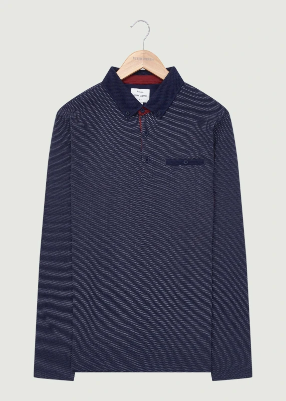 Image of Peter Werth Mens Elliston LS Polo Shirt in Navy Size: Medium Navy Male M