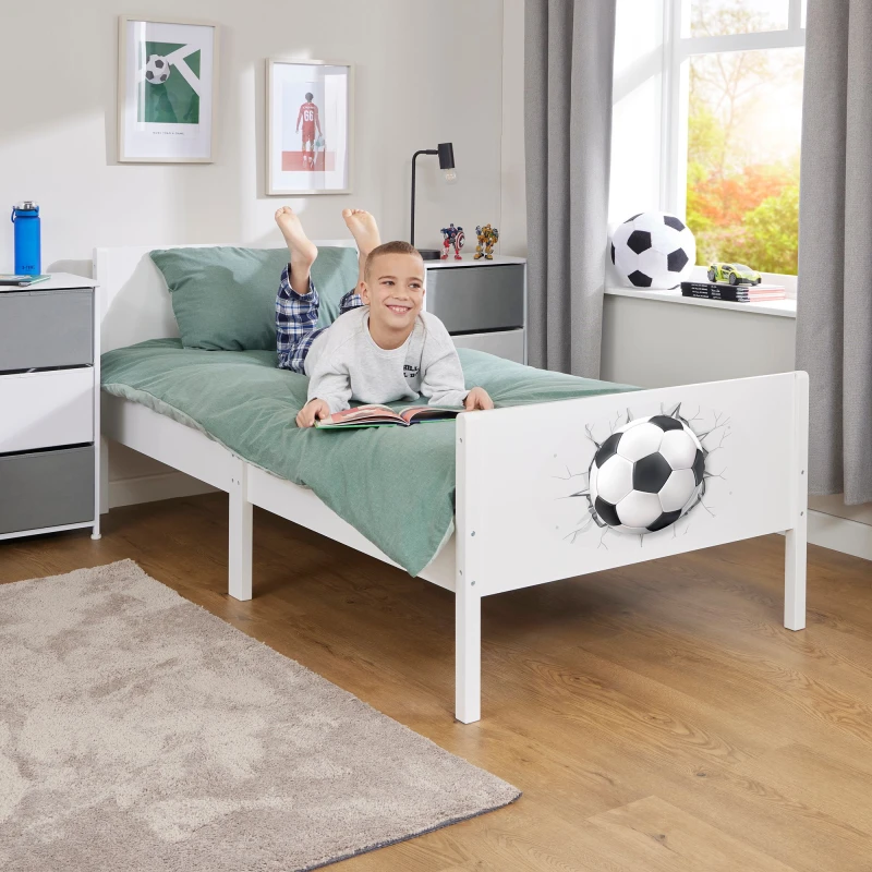Image of Liberty House Toys Kids White Single Bed - Football White Unisex Single