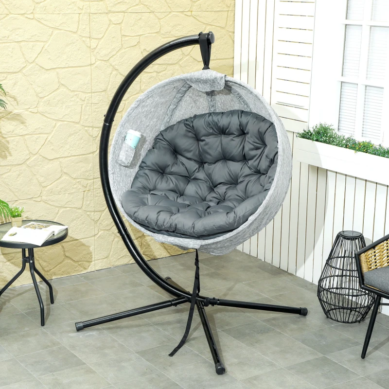 Image of Outsunny Hanging Egg Chair Outdoor Indoor Swing Chair, Folding Basket, Grey Grey