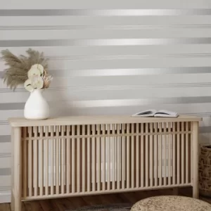 Image of Platinum Rosco Foil Stripe Silver Wallpaper Silver