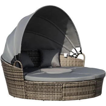 Image of Rattan Garden Furniture Cushioned Wicker Round Sofa Bed with Coffee Table Patio Conversation Furniture Set - Deep Grey - Outsunny