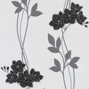 Image of Graham & Brown Superfresco Black Ornamental Orchid Textured Wallpaper
