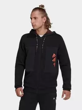 Image of adidas Q4 Bl Zip Hoodie, Black/Orange, Size L, Men