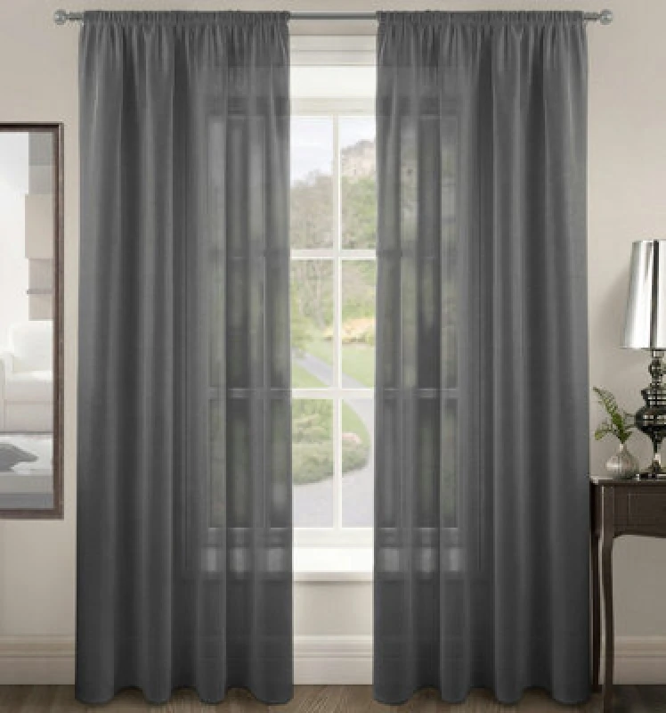 Image of Velosso Rivera Plain Voile Panel Sheer Curtains in Dark Grey Size: 150cm width x 183cm drop Dark Grey Unisex 150cm width x 183cm drop