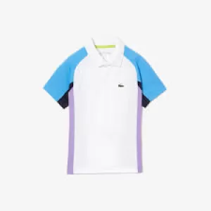 Image of Boys Lacoste SPORT Regular Fit Mesh Detail Tennis Polo Size 10 yrs White / Blue / Navy Blue / Purple