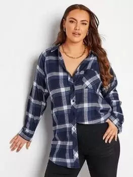 Image of Yours Brushed Raglan Sleeve Check Shirt - Blue Size 20, Women