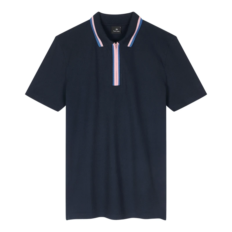 Image of Paul Smith Mens Quarter Zip Short Sleeve Polo Shirt Blue 49 male S