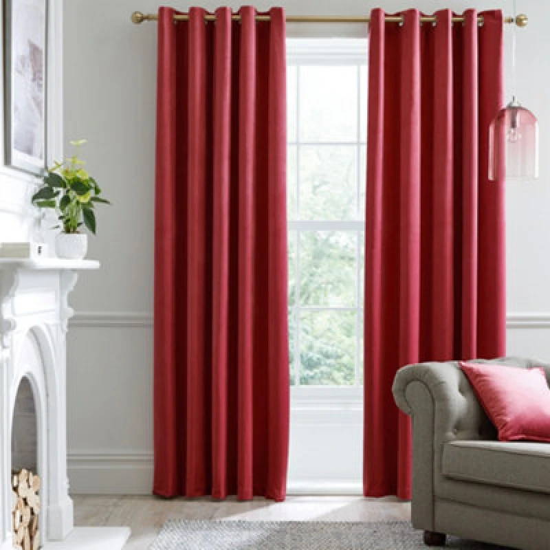 Image of Laurence Llewelyn-Bowen Montrose Thermal Velvet Eyelet Curtains in Blush - Red Red 45x54