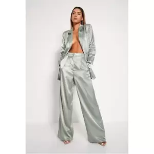 Image of I Saw It First Sage Premium Satin Wide Leg Trousers - Green