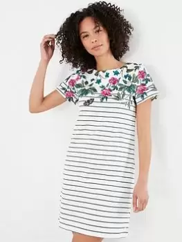 Image of Joules Riviera Floral Stripe Jersey Dress - Cream, Multi, Size 10, Women