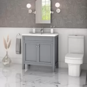 Image of 800mm Cloud Grey Freestanding Vanity Unit and Ashford Close Coupled Suite - Avebury