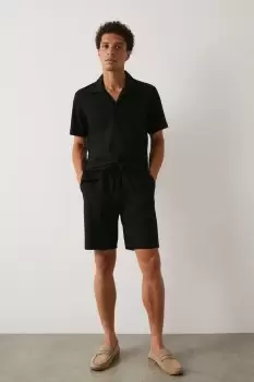 Image of Slim Fit Black Jersey Rib Shorts
