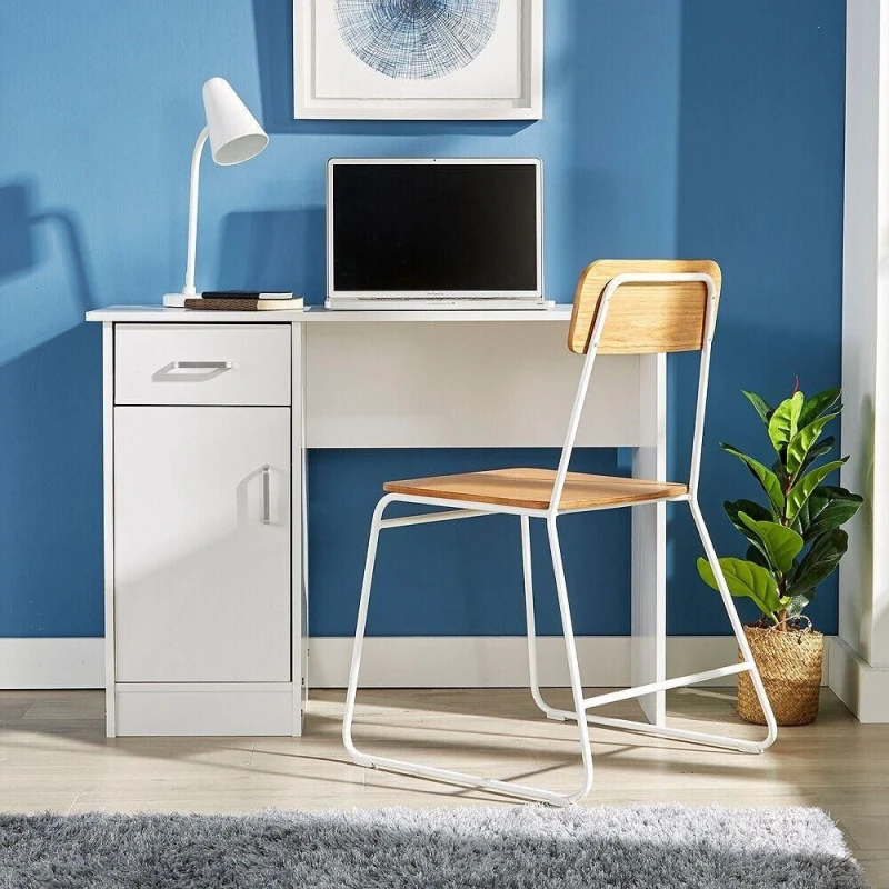 Image of Home Source Tyler Desk 1 Drawer 1 Door Compact Computer Workstation Home Office in White White Unisex