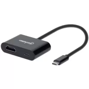 Image of Manhattan USB-C to HDMI and USB-C (inc Power Delivery) 4K@60Hz 19.5cm Black Power Delivery to USB-C Port (60W) Equivalent to Startech CDP2HDUCP Male t