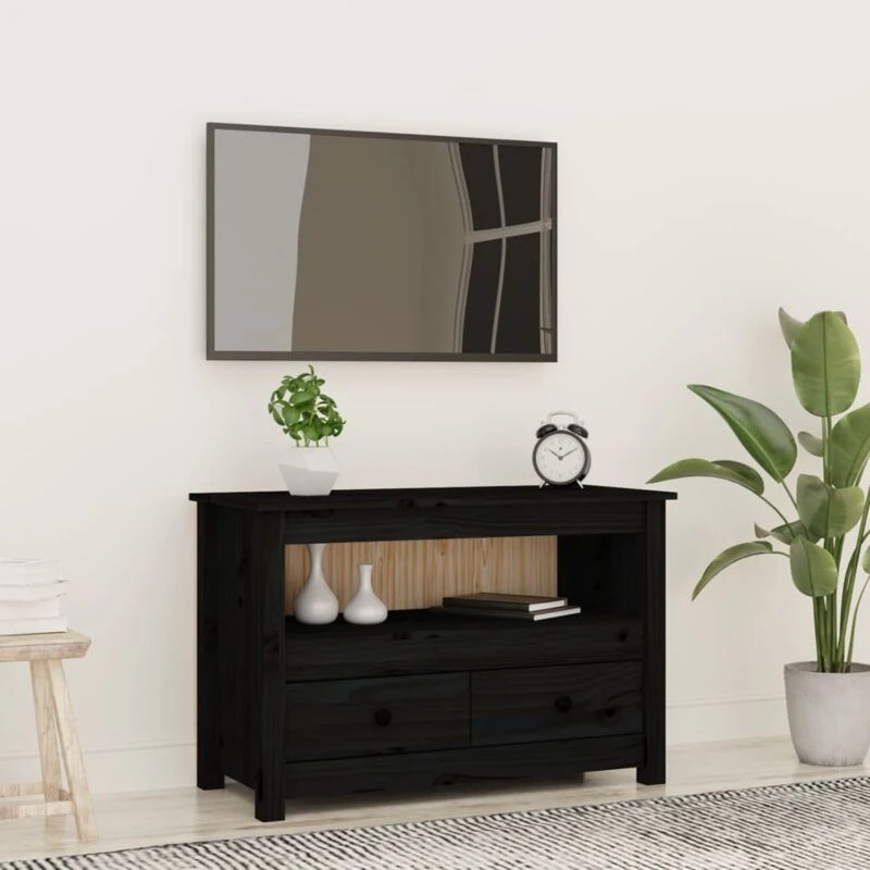 Image of vidaXL TV Cabinet Black 79x35x52cm Solid Wood Pine, Black 821501