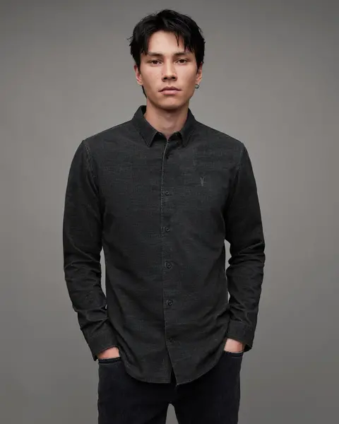 Image of AllSaints Lorella Textured Ramskull Slim Fit Shirt