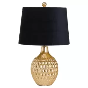 Image of Gold Base Table Lamp With Black Velvet Shade
