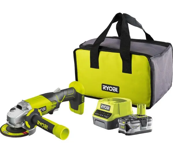 Image of RYOBI One Starter Kit R18AG-140S Cordless Angle Grinder Kit with 1 Battery - Yellow & Black 4892210163097