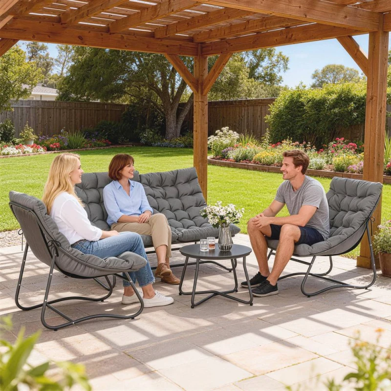 Image of Outsunny 4 PC Garden Furniture Set with Loveseat, Chairs, Table, Grey 84G-527V70GY