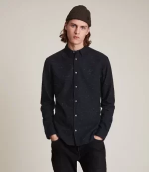 Image of AllSaints Mens Elmira Shirt, Black/Ecru, Size: M