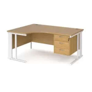 Image of Office Desk Left Hand Corner Desk 1600mm With Pedestal Oak Top With White Frame 1200mm Depth Maestro 25 MCM16ELP3WHO