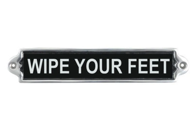Image of Minster "wipe Your Feet" Wall Plaque - Aluminium - L1 X W25 X H6 Cm
