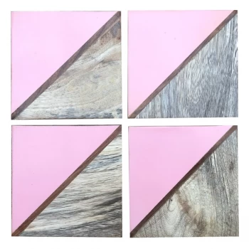 Image of Set Of 4 Square Two Toned Wooden Coasters - Pink
