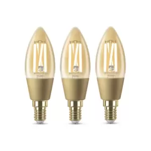 Image of 4lite WiZ Connected Candle Filament Amber WiFi LED Smart Bulb - E14, Pack of 3