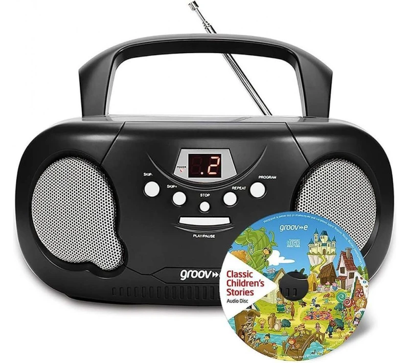 Image of GROOV-E GVPS733CD10/BK Portable FM/AM Boombox & Children's Stories CD - Black 5060108297547