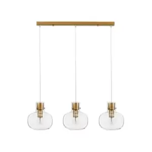Image of Merano - Josef 3 Light Cluster Pendant Ceiling Light Clear Glass White Cord Brass Gold Metal LED E27