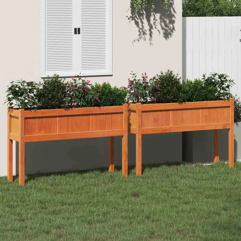 Image of vidaXL Garden Planters 2pc w/ Legs Wax Brown Solid Wood Pine, Brown 837569