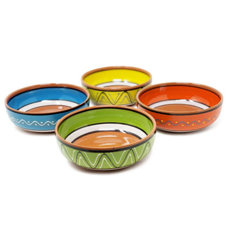 Image of Verano Spanish Ceramics Fiesta Hand Painted Ceramic Kitchen Dining Set of 4 Serving Bowls (D) 17cm x (H) 6cm Multi
