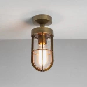 Image of 1 Light Outdoor Semi Flush Ceiling Light Antique Brass IP44, E27